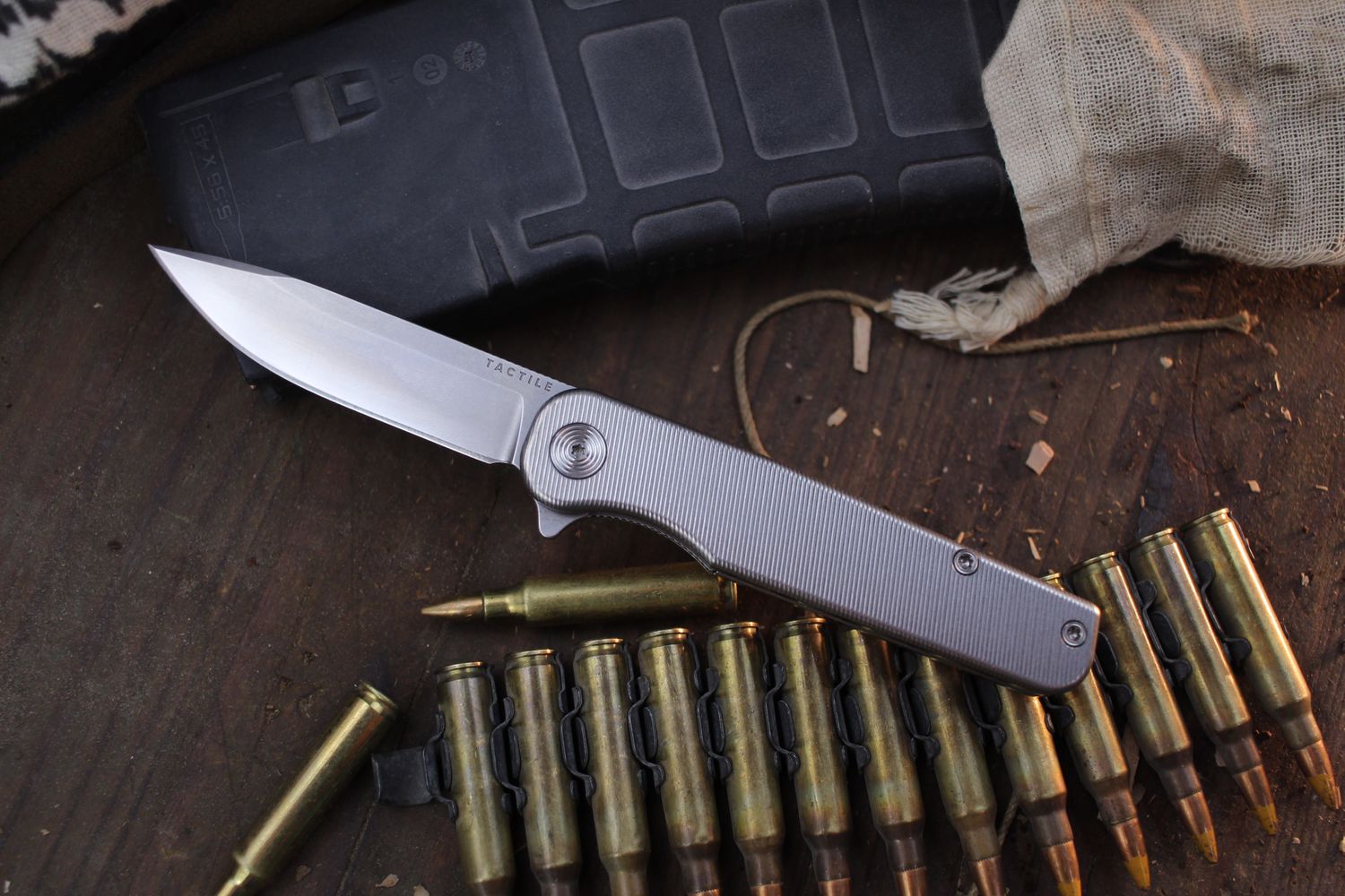 Tactile Knife Co. Rockwall  3&quot; Linerlock Flipper / Machined Titanium / Stonewashed CPM-MagnaCut ( Pre Owned )