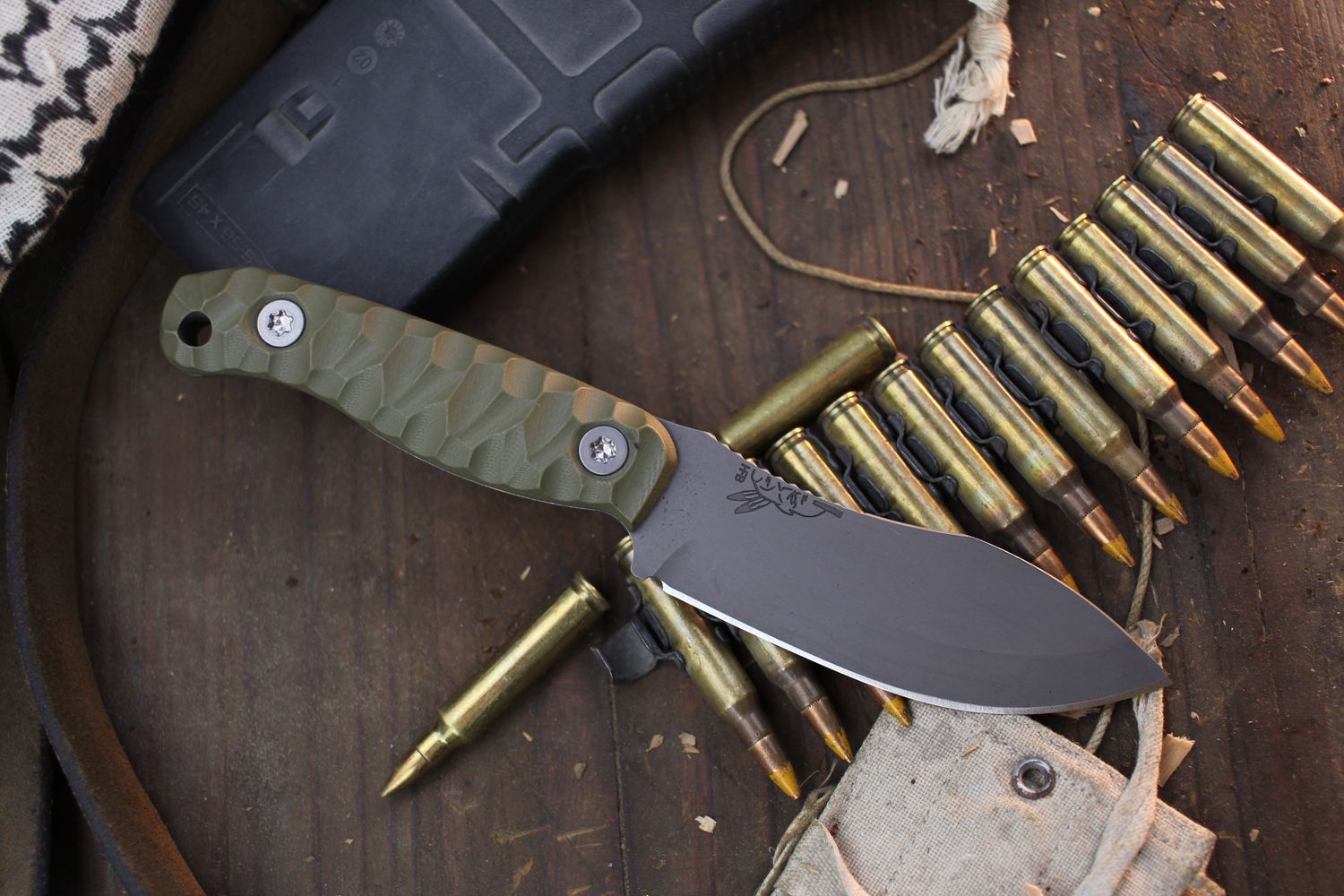 Half Face Blade Skinner Jr. 3.75&quot; Fixed Blade / OD Green G-10 / Acid Washed S45VN