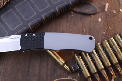 Pro-Tech Limited Edition Magic BR-1 "Whiskers" 3.125" Automatic Folder / Grey Aluminum &amp; Textured Bolsters / Stonewashed 154CM