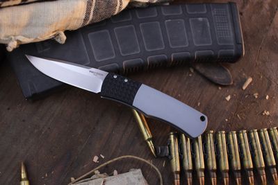 Pro-Tech Limited Edition Magic BR-1 &quot;Whiskers&quot; 3.125&quot; Automatic Folder / Grey Aluminum &amp; Textured Bolsters / Stonewashed 154CM