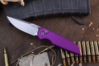 Pro-Tech TR-3 Integrity 3.5&quot; Button Lock Folder / Purple Relic Textured Aluminum / Stonewashed S35VN