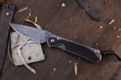 Chris Reeve Knives Large Sebenza 31 3.625&quot; Framelock Folder / Macassar Ebony &amp; Titanium / Boomerang Damascus ( Pre Owned )