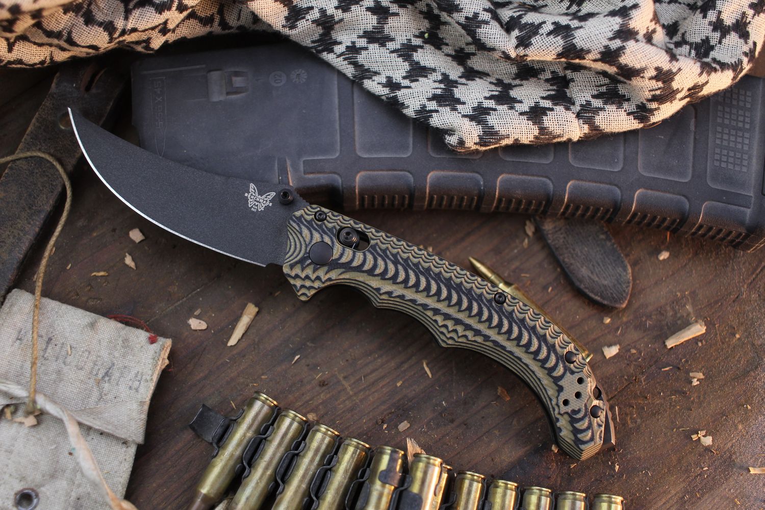 Benchmade Mini Bedlam 3.5&quot; AXIS Lock Folder / Black Tan &amp; OD Textured G-10 / Graphite CPM-S90V