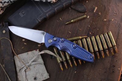 Hinderer Eklipse 3.5” AUTO Buttonlock Folder / Stonewashed Blue Titanium / Stonewashed S45VN Spearpoint