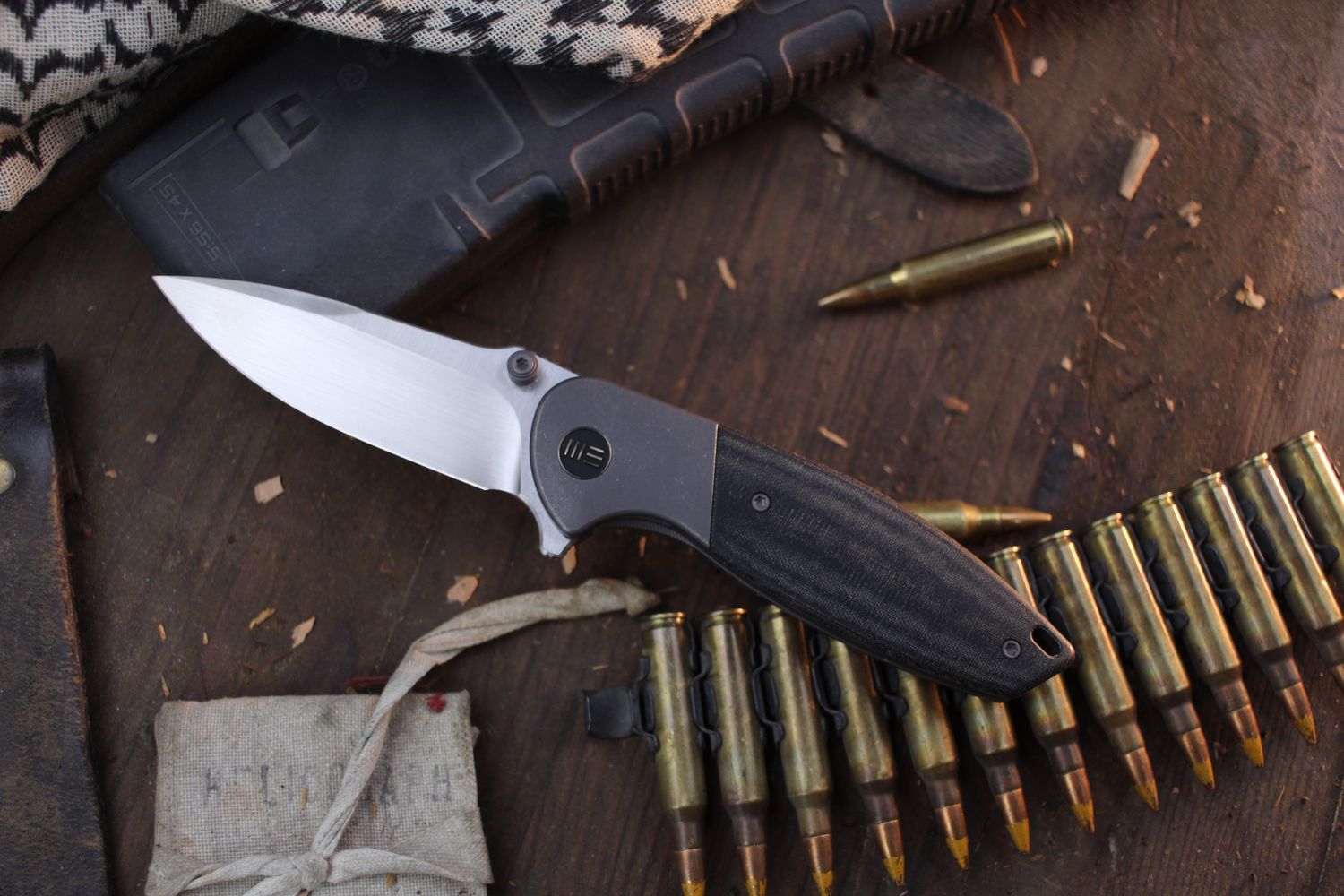 We Knife Co. Mini Nitro 3.13&quot; Framelock Flipper / Black Micarta &amp; Titanium / Hand Wiped 20CV ( Pre Owned )