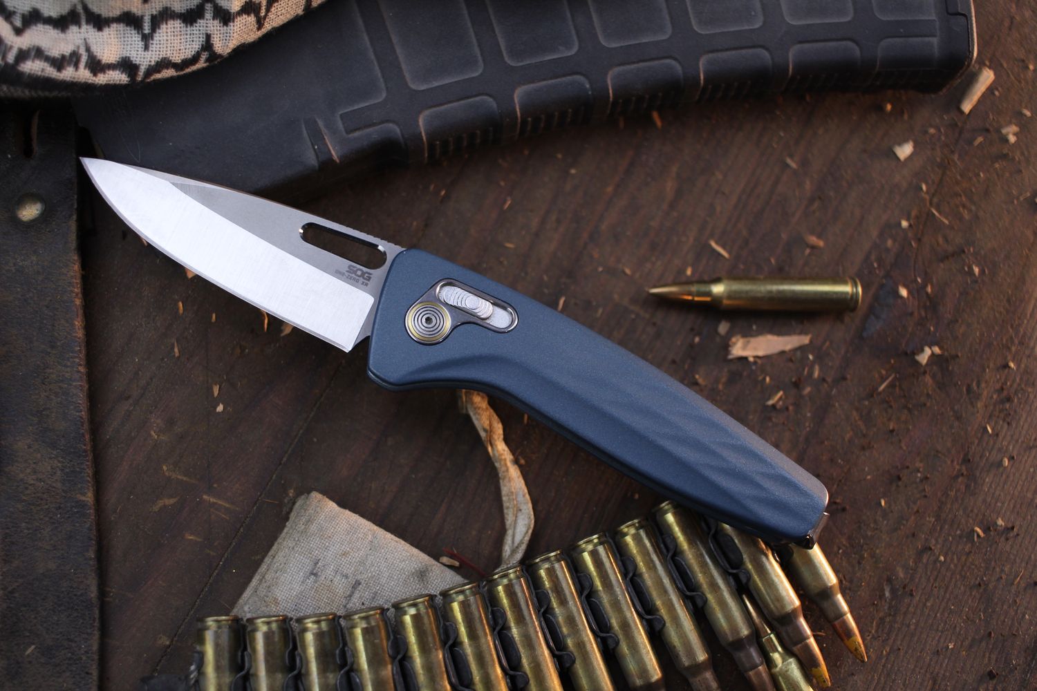 SOG One-Zero XR 3.1&quot; XR Lock Folder / Blue Aluminum / Satin S35VN ( Pre Owned )