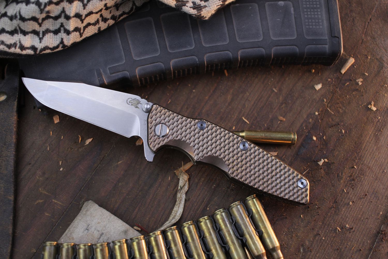 Hinderer Eklipse 3.5&quot; Framelock Flipper / Textured Battle Bronze Titanium / Stonewashed Harpoon Spanto S45VN ( Pre Owned )