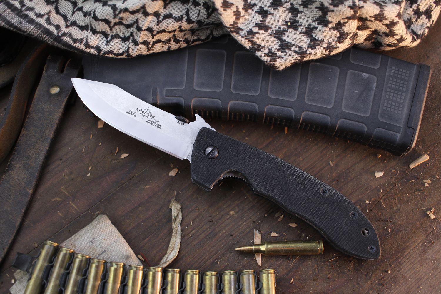 Emerson CQC-8 SF 3.9&quot; Bowie Wave Folder/ Black G10 / Stonewashed 154CM ( Pre Owned )