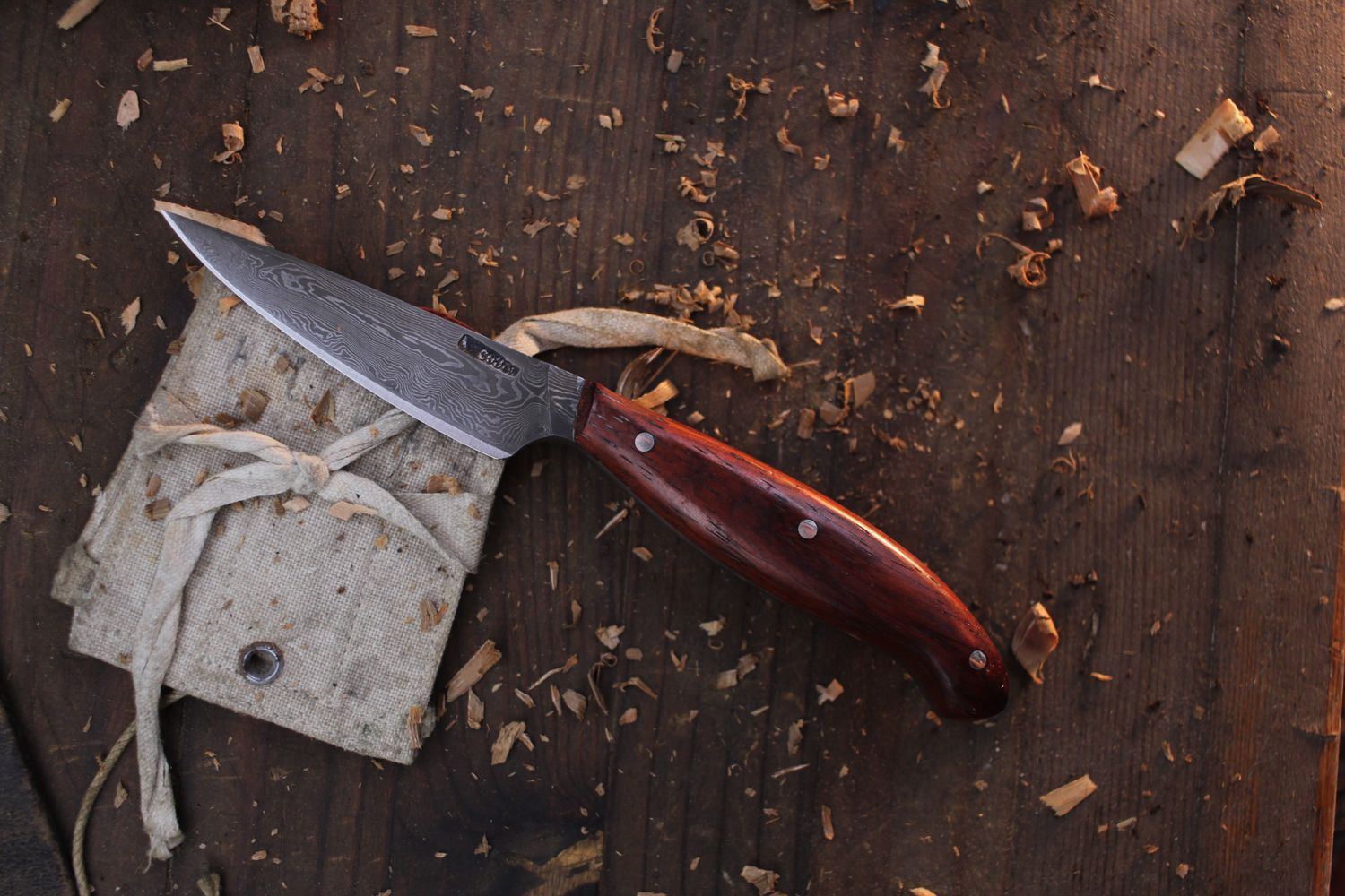 Mark Couch 3&quot; Caper / Padauk / Alaskan Forged Damascus