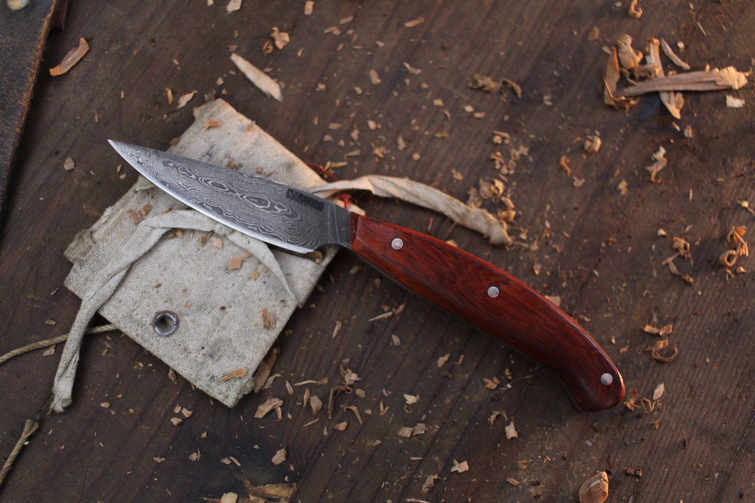 Mark Couch 2.75&quot; Caper / Padauk / Alaskan Forged Damascus