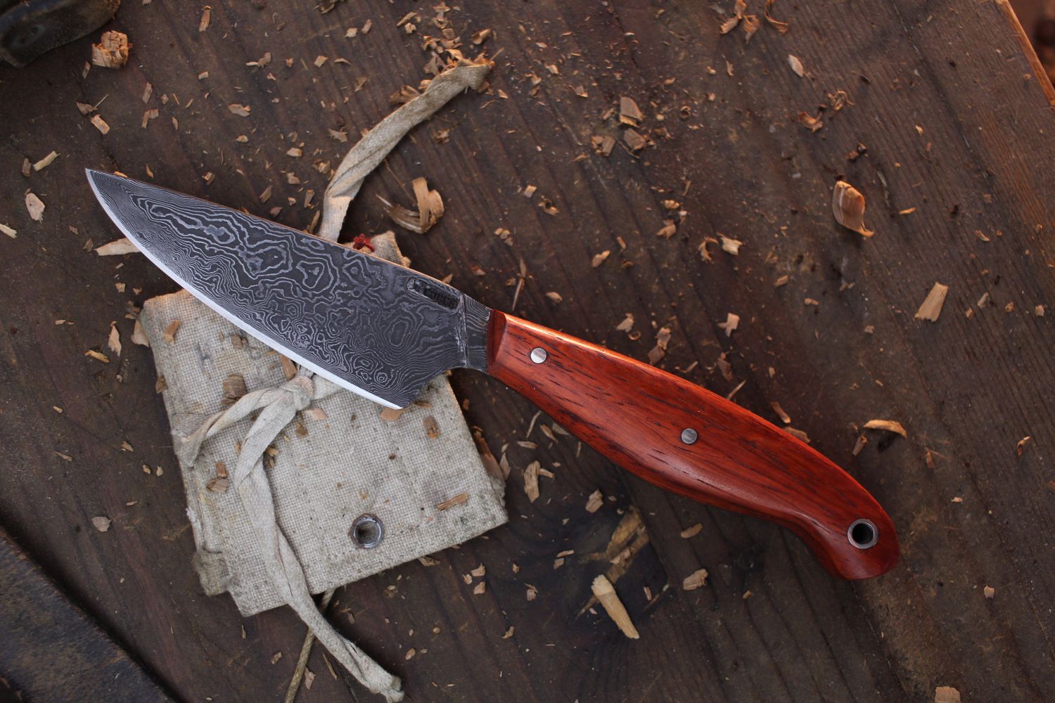 Mark Couch 3.5” Drop Point Hunter / Padauk / Alaskan Forged Damascus