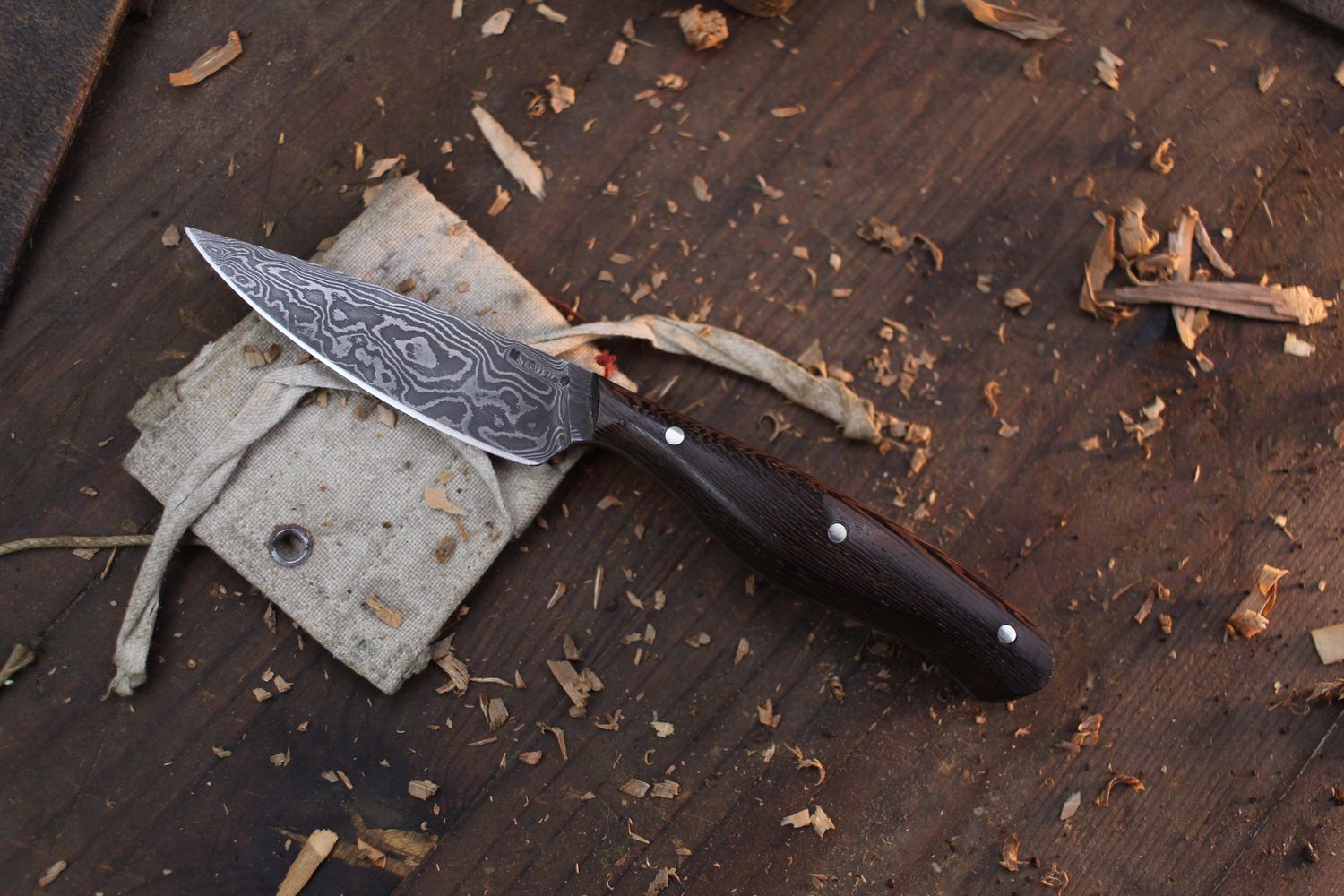 Mark Couch 3&quot; Caper / Wenge / Alaskan Forged Damascus