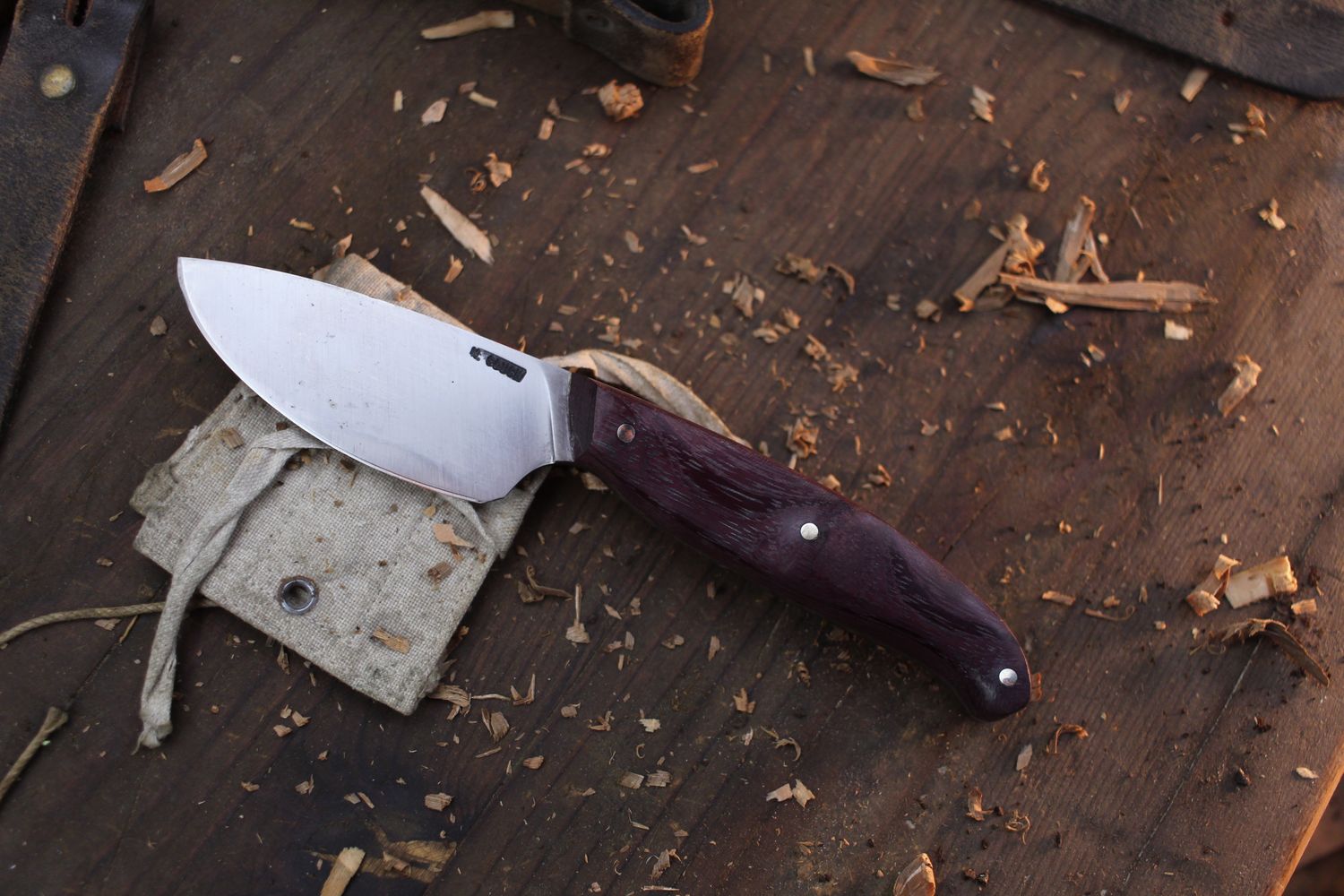 Mark Couch 3” Skinner / Purple Heartwood  / Satin Forged 52100