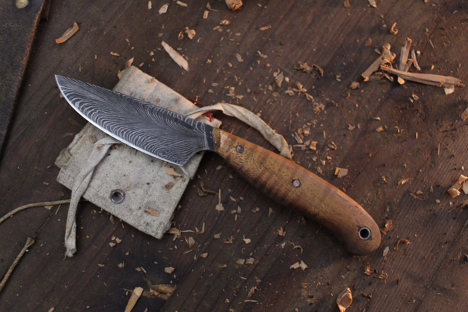 Mark Couch 3.25” Hunter / Koa Wood / Alaskan Forged Damascus