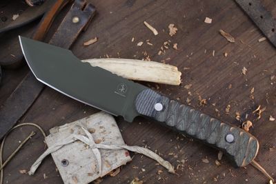 3DK Trevor Barrett Champion Series 5.25&quot; Fixed Modified Tanto, OD Green Cerakote 52100 / Black Micarta Handle