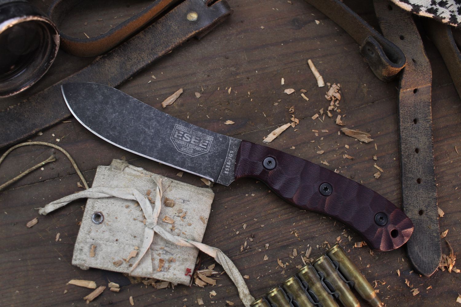 Esee James Gibson JG5 5&quot; Fixed Blade / Burgundy Micarta / Blackwashed 1095 ( Pre Owned )