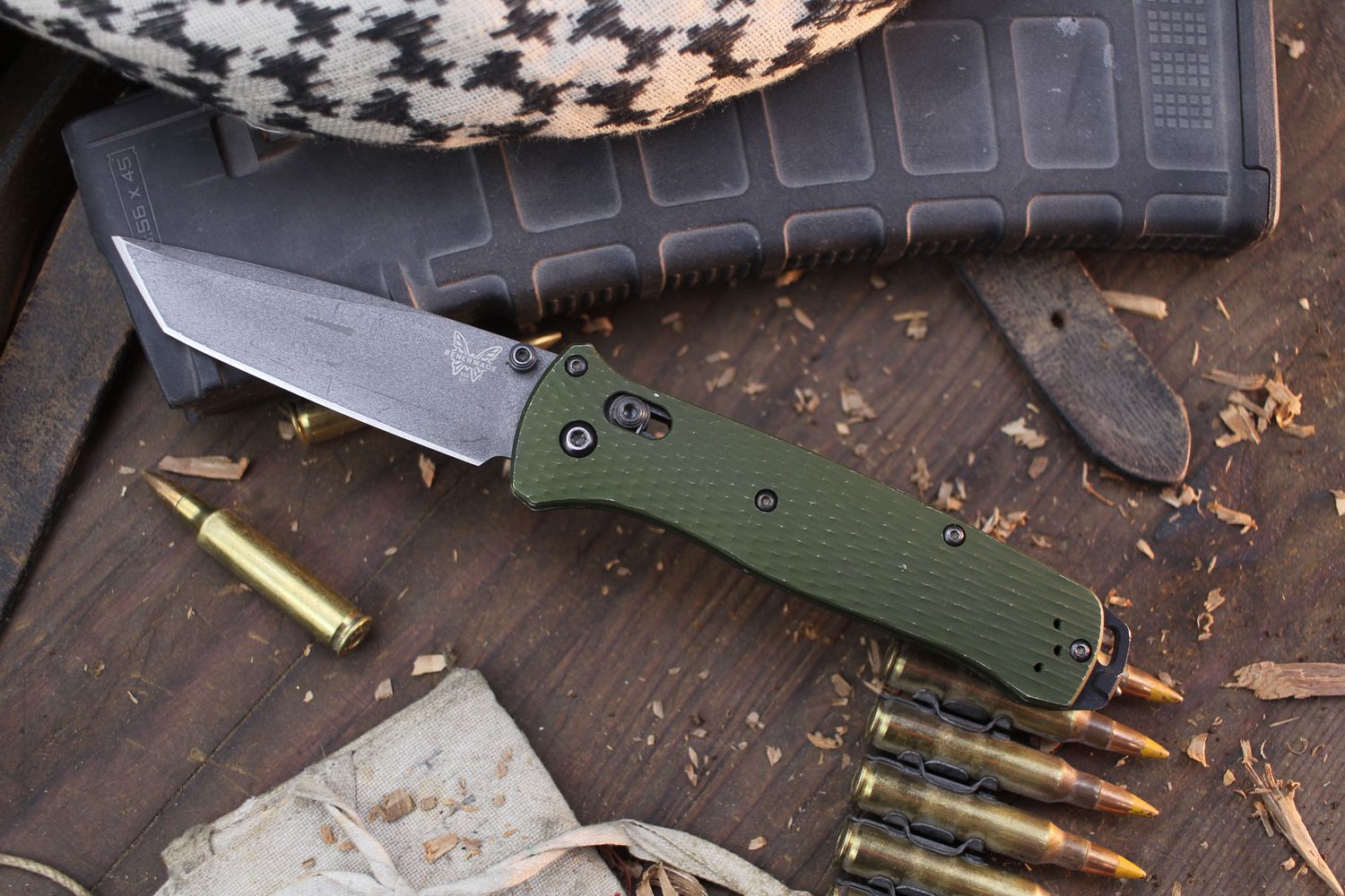 Benchmade Bailout 3.38&quot; Tanto AXIS Lock Knife / Woodland Green Aluminum / Gray M4 ( Pre Owned )