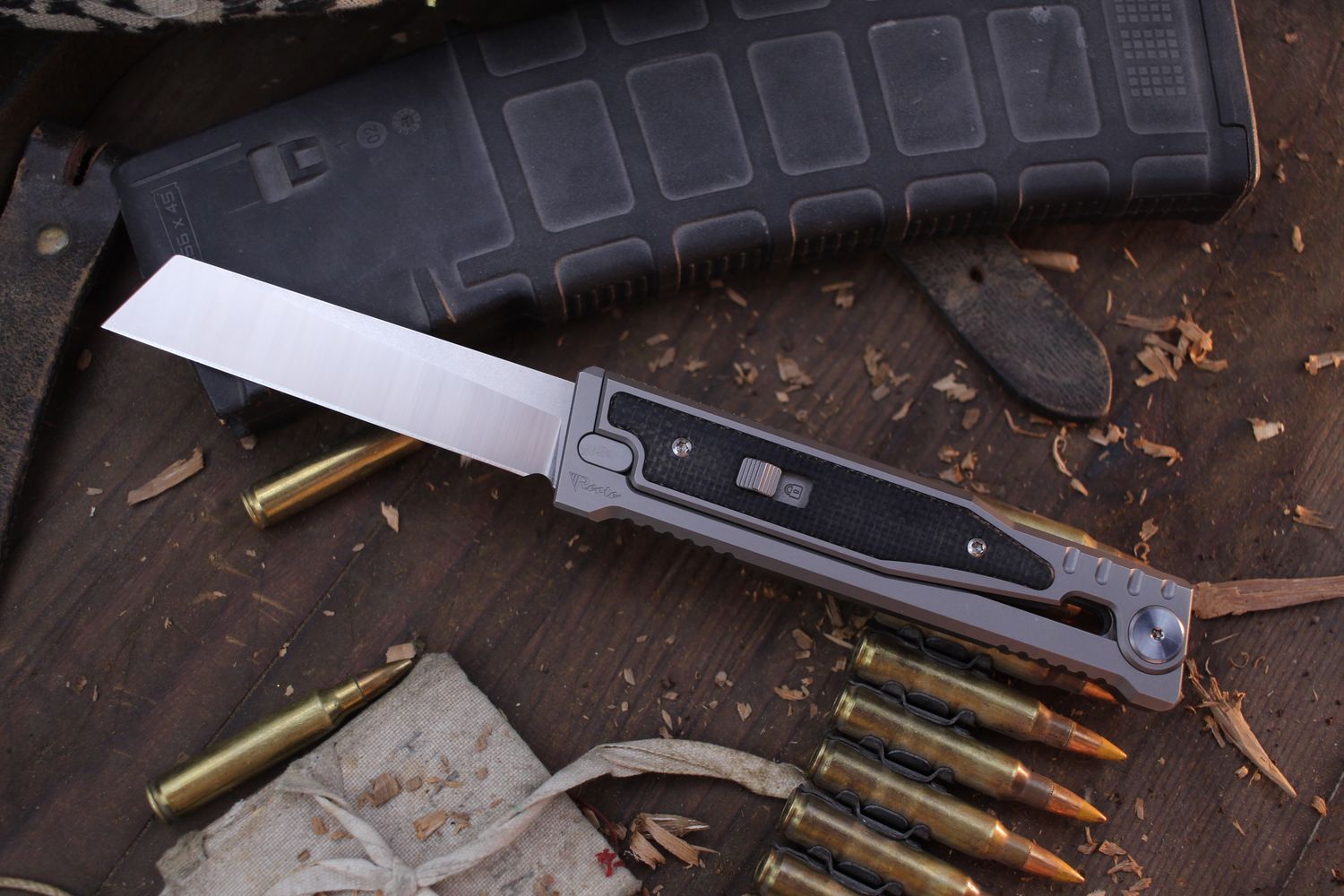 Reate EXO 3.75&quot; Gravity Knife / Titanium &amp; Micarta / Satin Elmax ( Pre Owned )