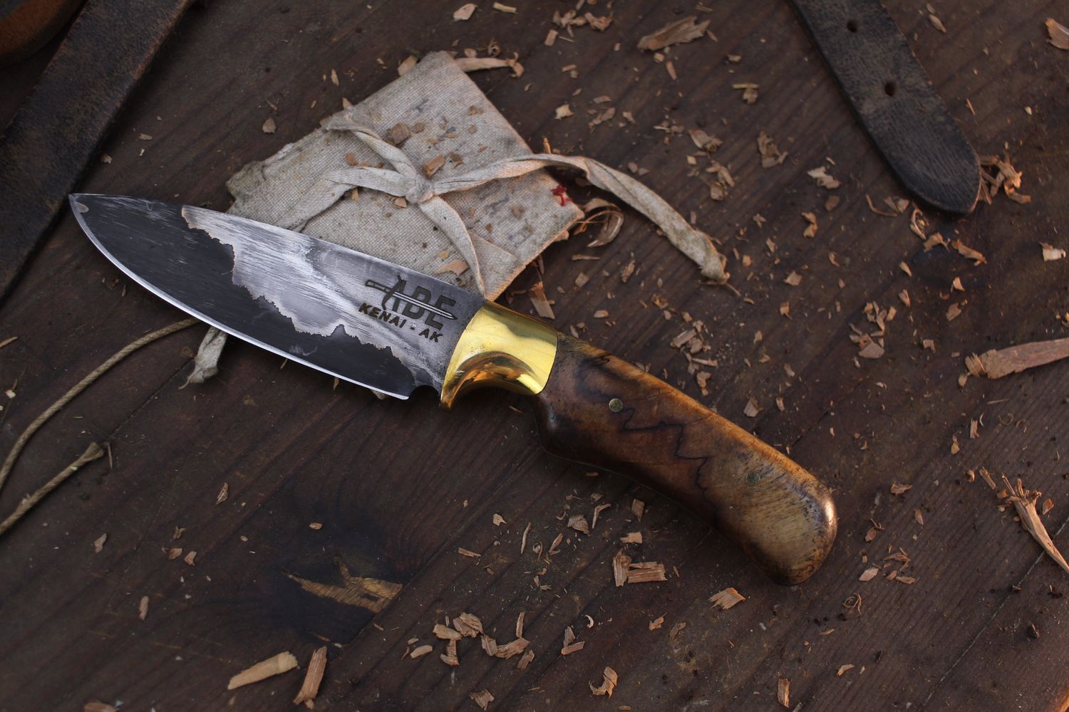 Abe Knives Large 4” Drop Point Hunter / Stabilized Dyed Birch / Forged 80CRV2 &amp; 15N20 San Mai