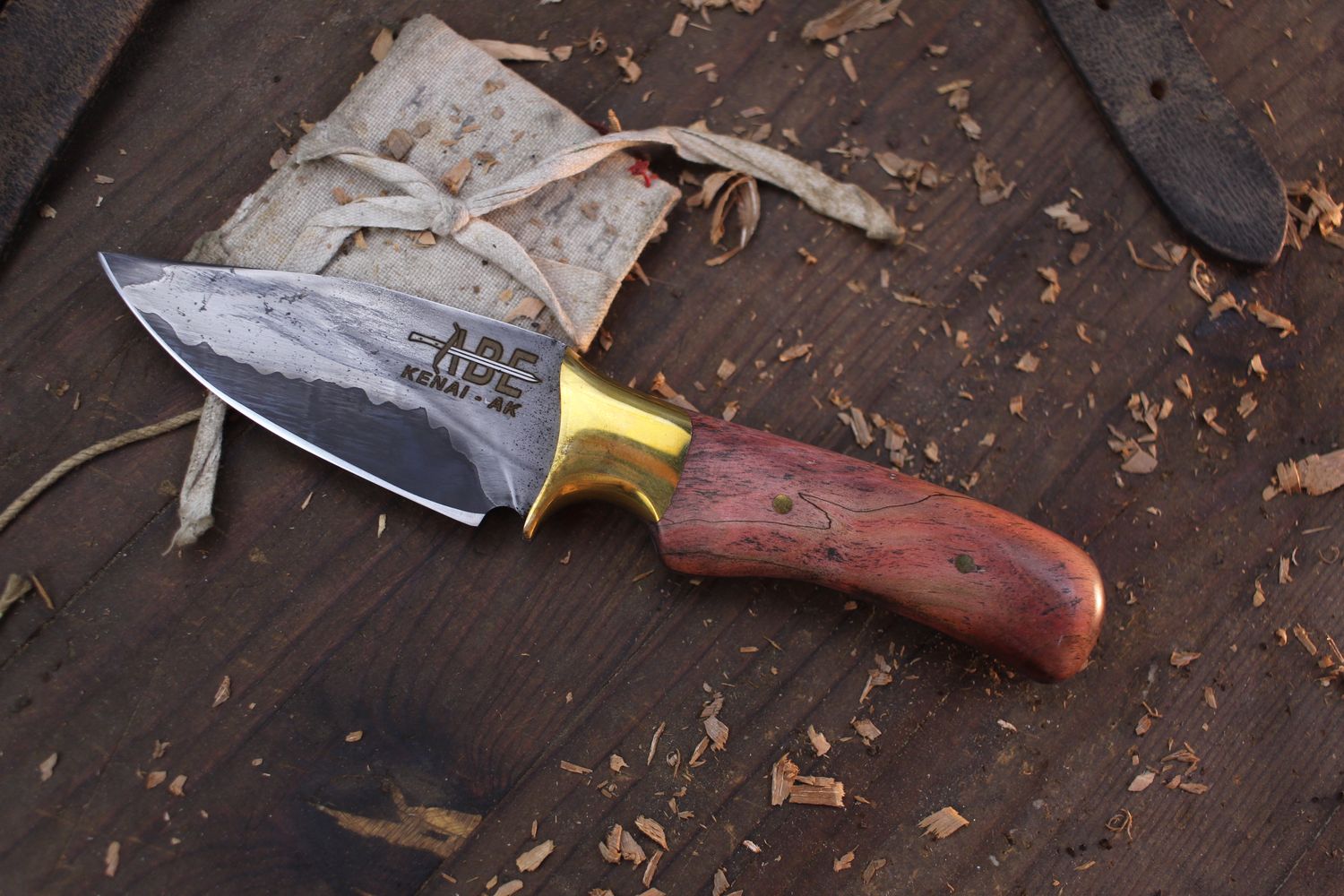 Abe Knives Small 3” Clip Point Hunter / Stabilized Dyed Birch / Forged 80CRV2 &amp; 15N20 San Mai