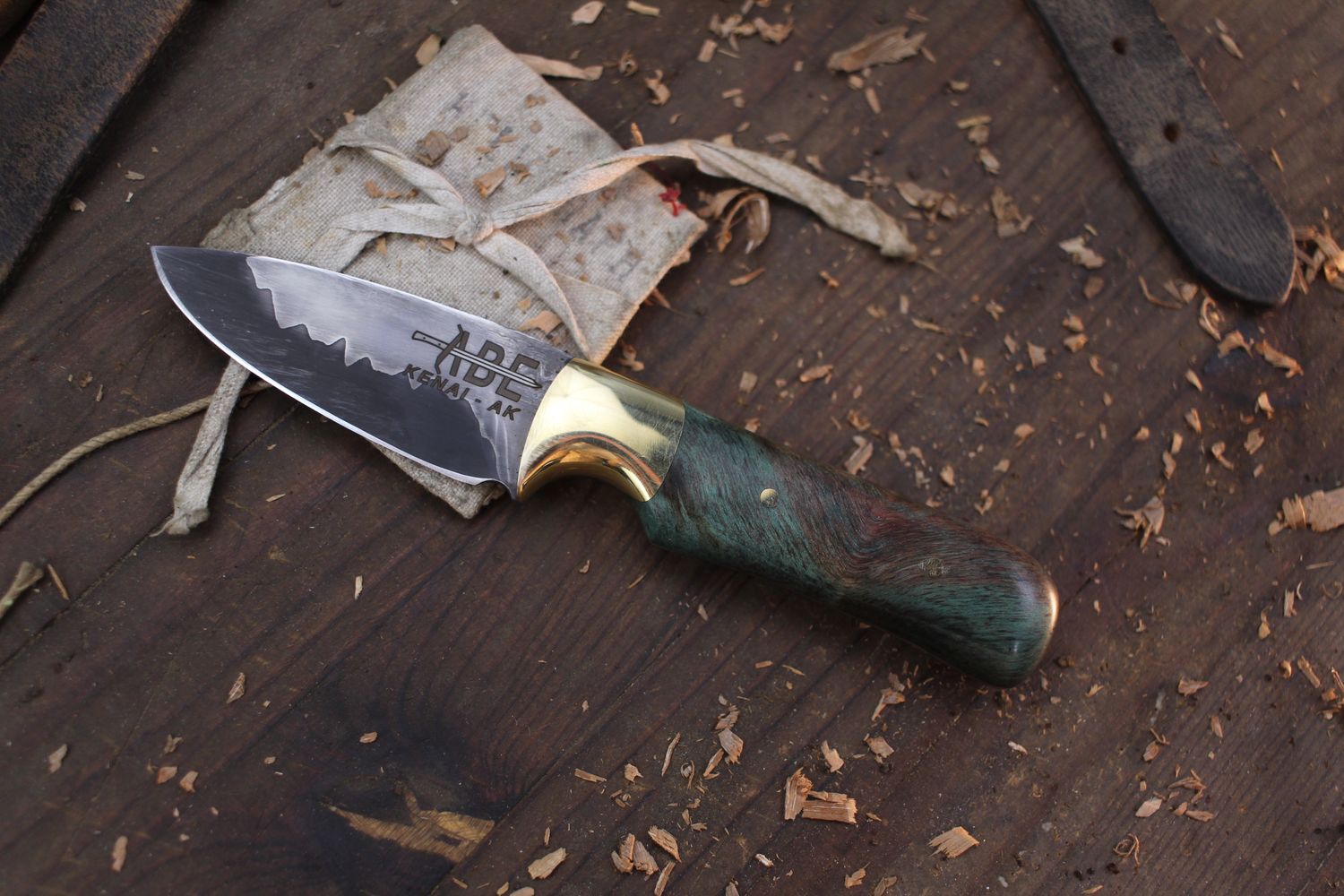 Abe Knives Small 3” Drop Point Hunter / Stabilized Dyed Birch / Forged 80CRV2 &amp; 15N20 San Mai