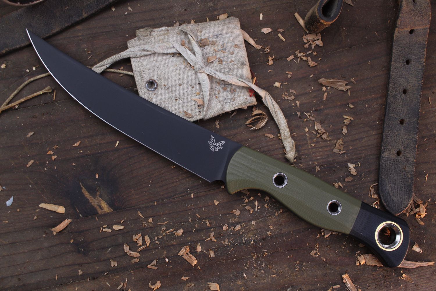 Benchmade Meatcrafter 6.08&quot; Fixed Blade / OD Green &amp; Black G-10 / Black DLC CPM-154