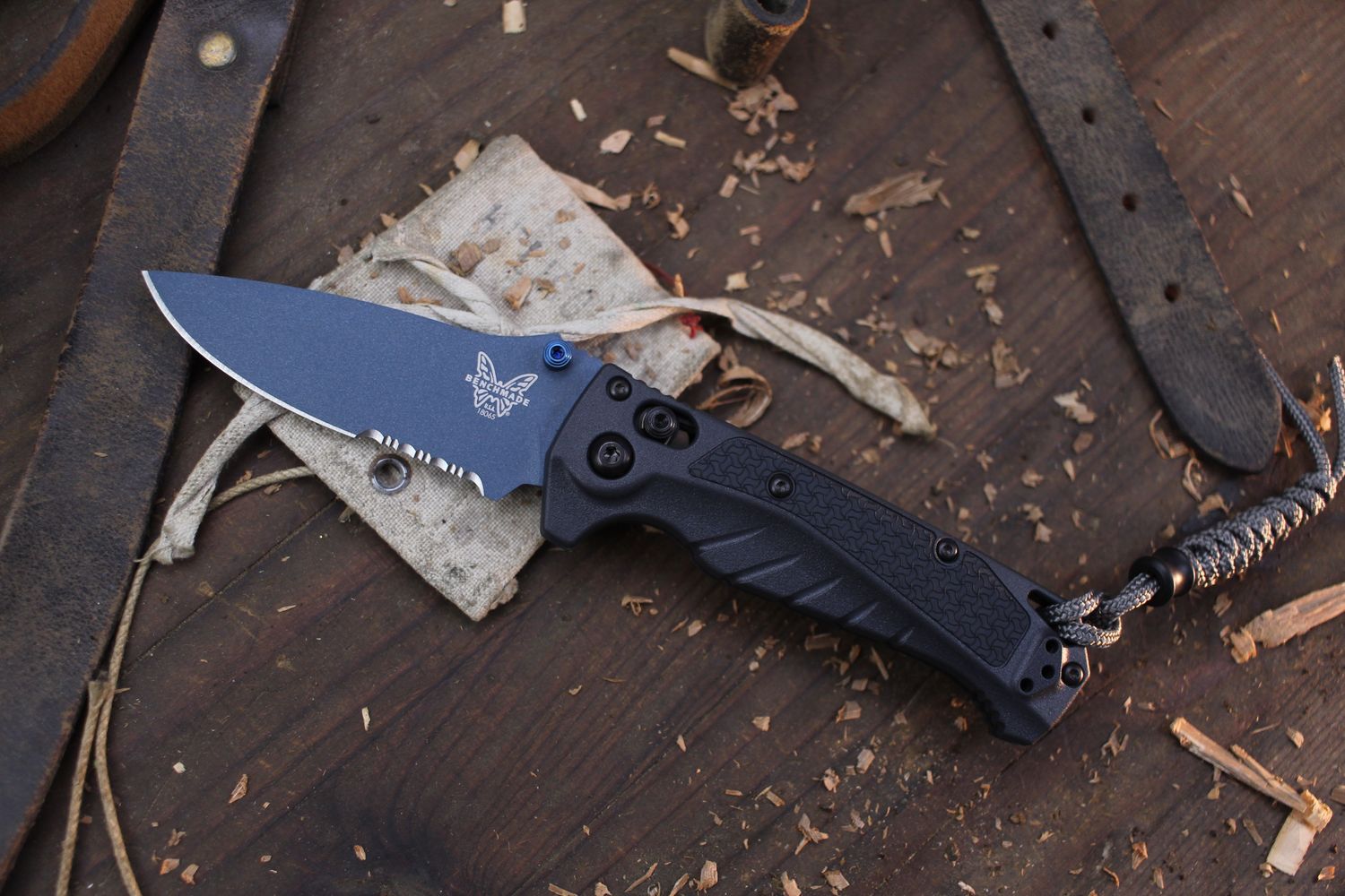 Benchmade Mini Adira 3.2&quot; AXIS Lock Folder / Tempest Gray Grivory / Blue Cerakote Partially Serrated MagnaCut