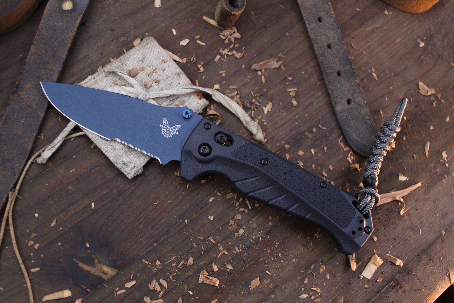 Benchmade Adira 3.9&quot; AXIS Lock Folder / Tempest Gray Grivory / Blue Cerakote Partially Serrated MagnaCut