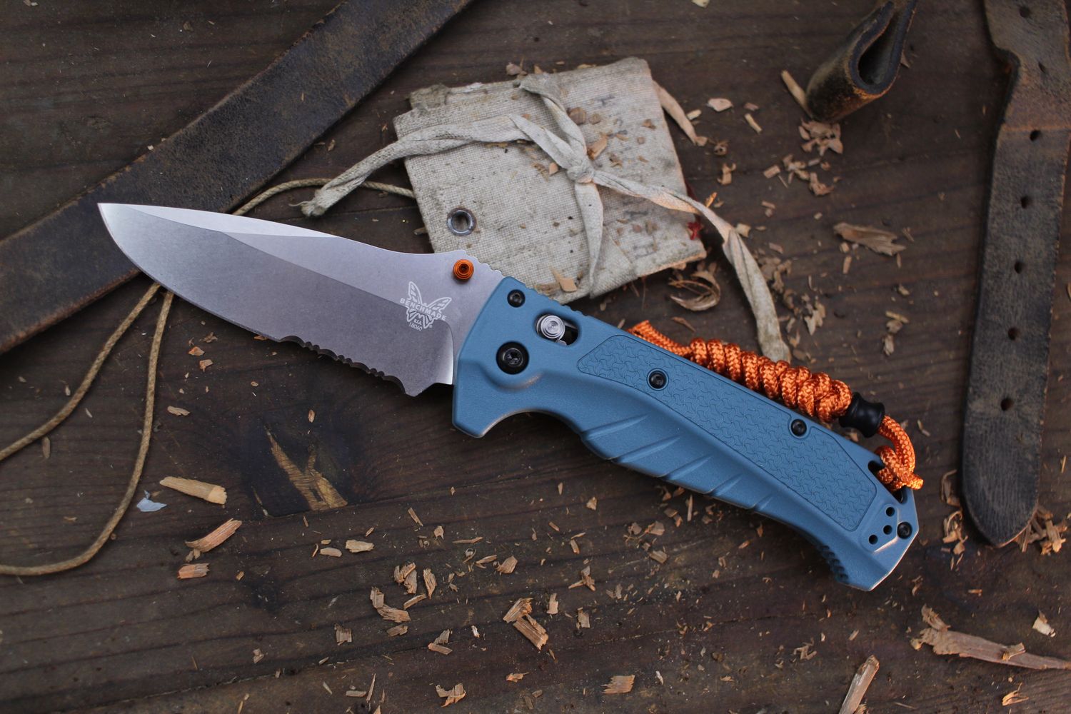 Benchmade Adira 3.9&quot; AXIS Lock Folder / Depth Blue Grivory /  Stonewashed Partially Serrated MagnaCut