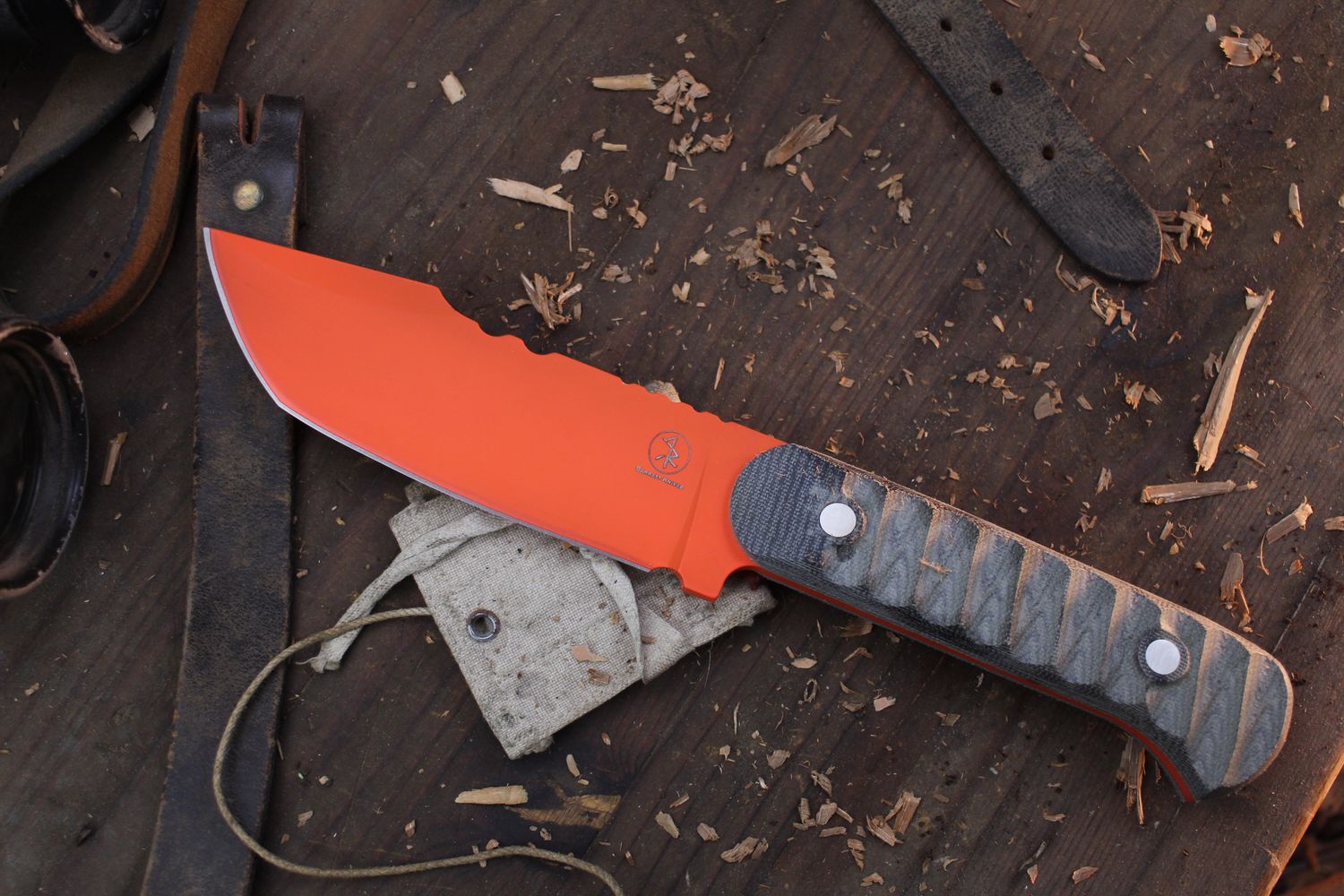 3DK Trevor Barrett Champion Series 5.25&quot; Fixed Modified Tanto, Hunter Orange Cerakote 52100 / Black Micarta Handle