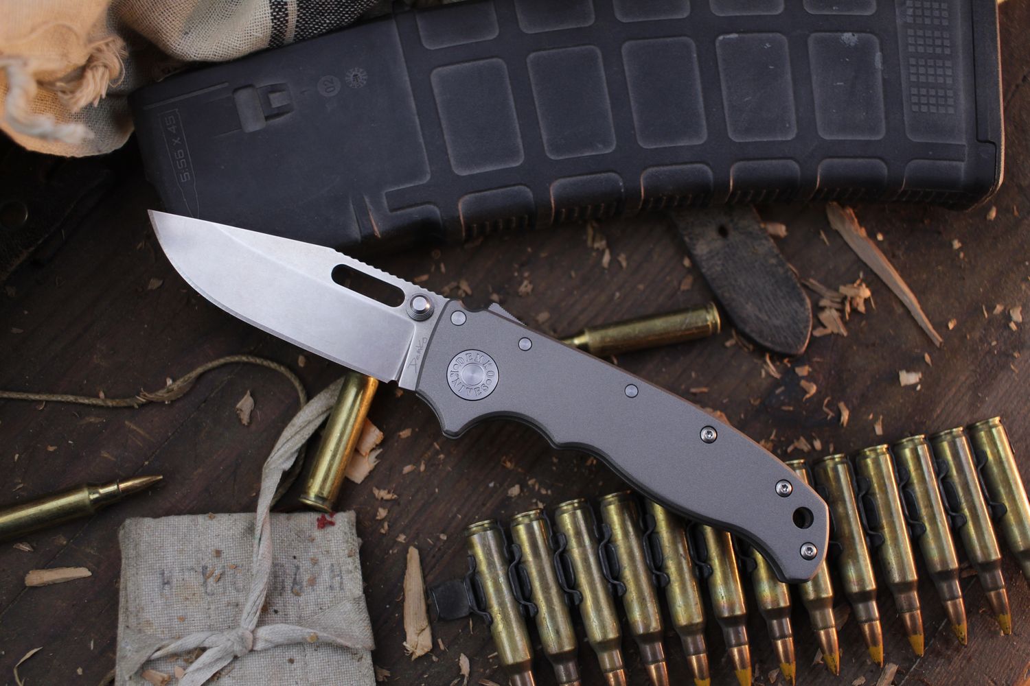 Demko AD20.5 Clip Point 3.2&quot; Shark Lock Folder / Gun Metal Gray Cerakote Titanium / Stonewashed 20CV
