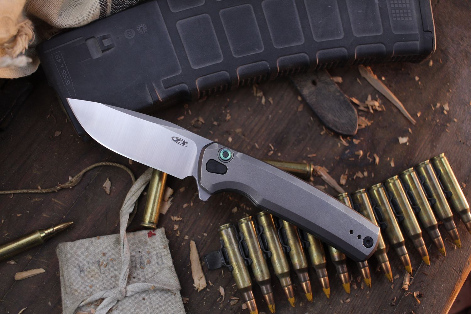 Zero Tolerance 0044 3.2&quot; Button Lock Flipper / Bead Blasted Titanium / Stonewashed S45VN ( Pre Owned )