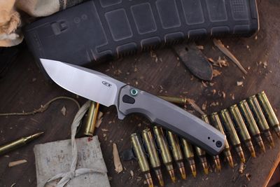 Zero Tolerance 0044 3.2&quot; Button Lock Flipper / Bead Blasted Titanium / Stonewashed S45VN ( Pre Owned )
