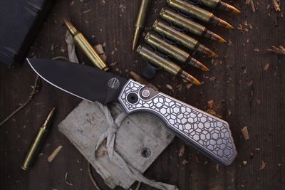 Pro-Tech Prototype Strider PT 3&quot;  Auto Folder / Gridlock Pattern Two-Tone Stainless Steel / DLC Magnacut ( Pre Owned )