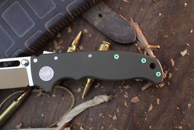 Demko AD20.5 Drop Point  3.2" Shark Lock Folder / OD Green Cerakote Titanium / Desert Tan Cerakote &amp; Stonewashed 20CV