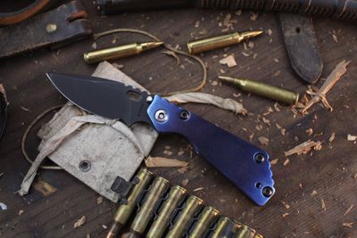 M. Strider MSC PT 2.85&quot; Framelock Folder / Purple Anodized Titanium / Black Magnacut ( Pre Owned )