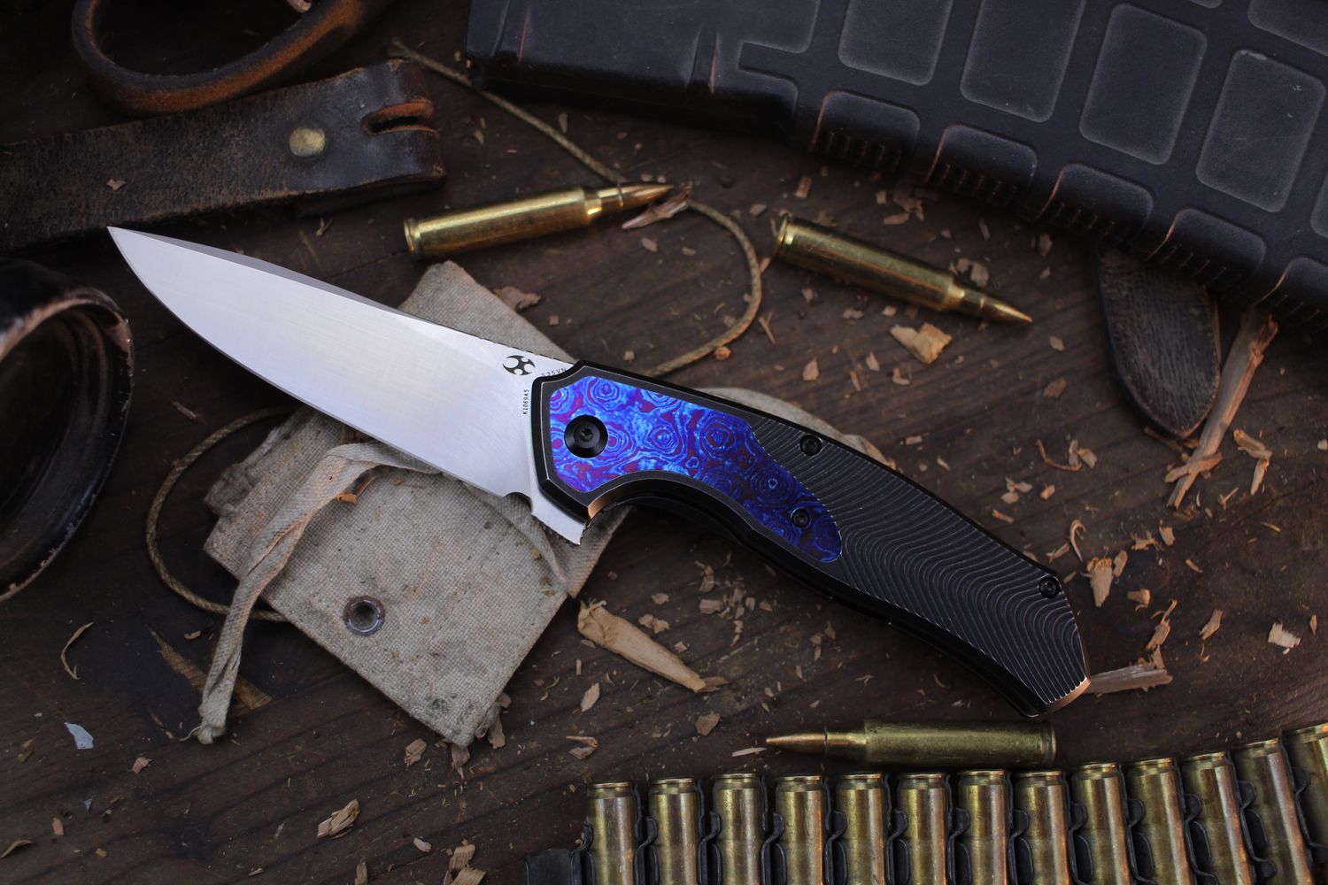 KANSEPT Havorn 3.48&quot; Framelock Flipper / Wave Milled Black Titanium &amp; Timascus Inlays / Satin S35VN ( Pre Owned )