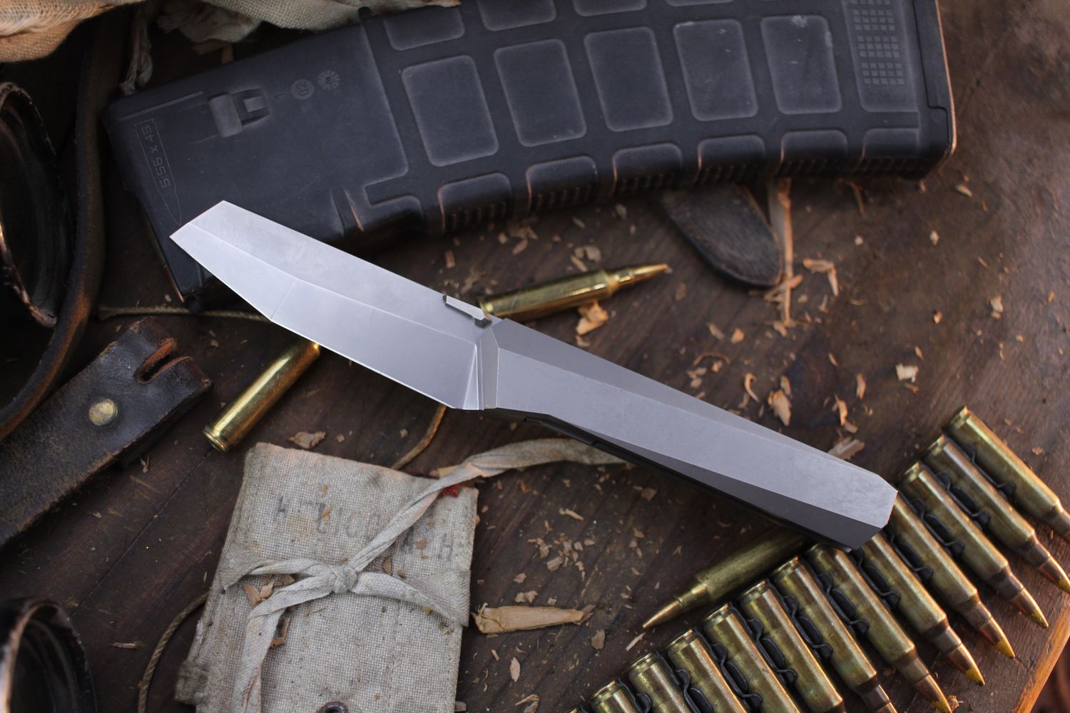 Rike Cybertrix A 3.3&quot; Tanto Linerlock Folder / Bead Blasted Titanium / Bead Blasted M390 ( Pre Owned )