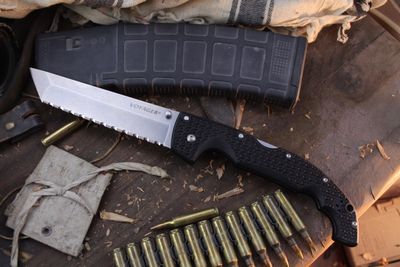 Cold Steel Voyager XL 5.5" Tanto Tri-Ad Lock Folder / Black FRN / Stonewash Fully Serrated AUS10A ( Pre Owned )