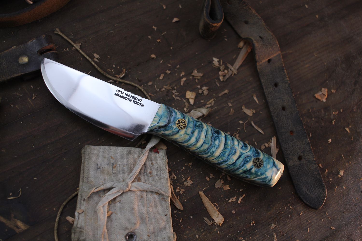 Dragonfly Knife Works Heavy Skinner 3.5” Fixed Blade / Mammoth Tooth &amp; Mosaic Pins / Polished CPM-154
