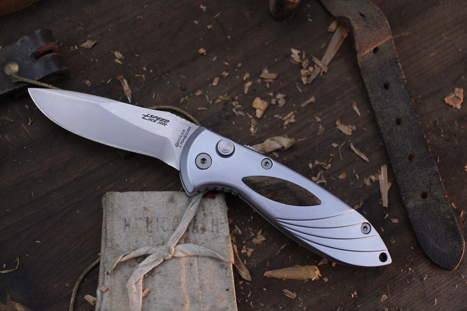 Boker Vintage SpeedLock 3000 3.2&quot; Button Lock Auto Folder / Aluminum &amp; Walnut / Satin Solingen Stainless ( Pre Owned )