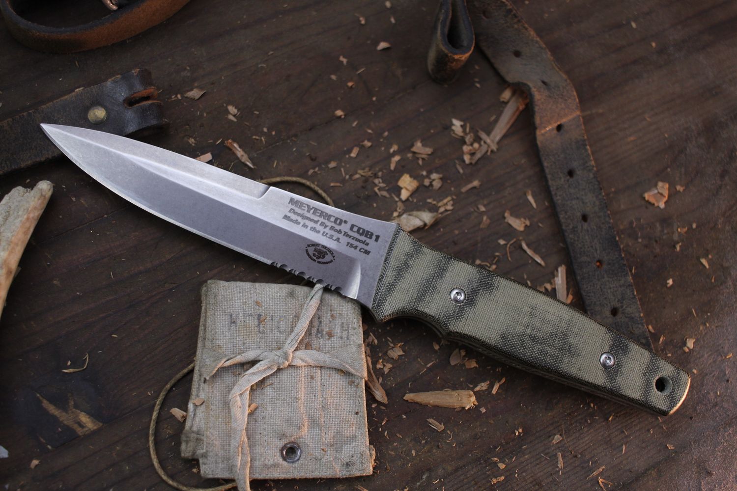 MeyerCo Terzuola CQB 1 5.75&quot; Fixed Blade / Natural Canvas Micarta / Stonewashed Partially Serrated 154CM ( Pre Owned )