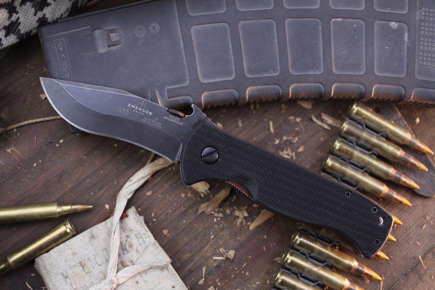 Emerson COM-SEVEN TF 3.3&quot; Linerlock WaveHook Folder / Back G-10 / Thunderstorm MagnaCut ( Pre Owned )