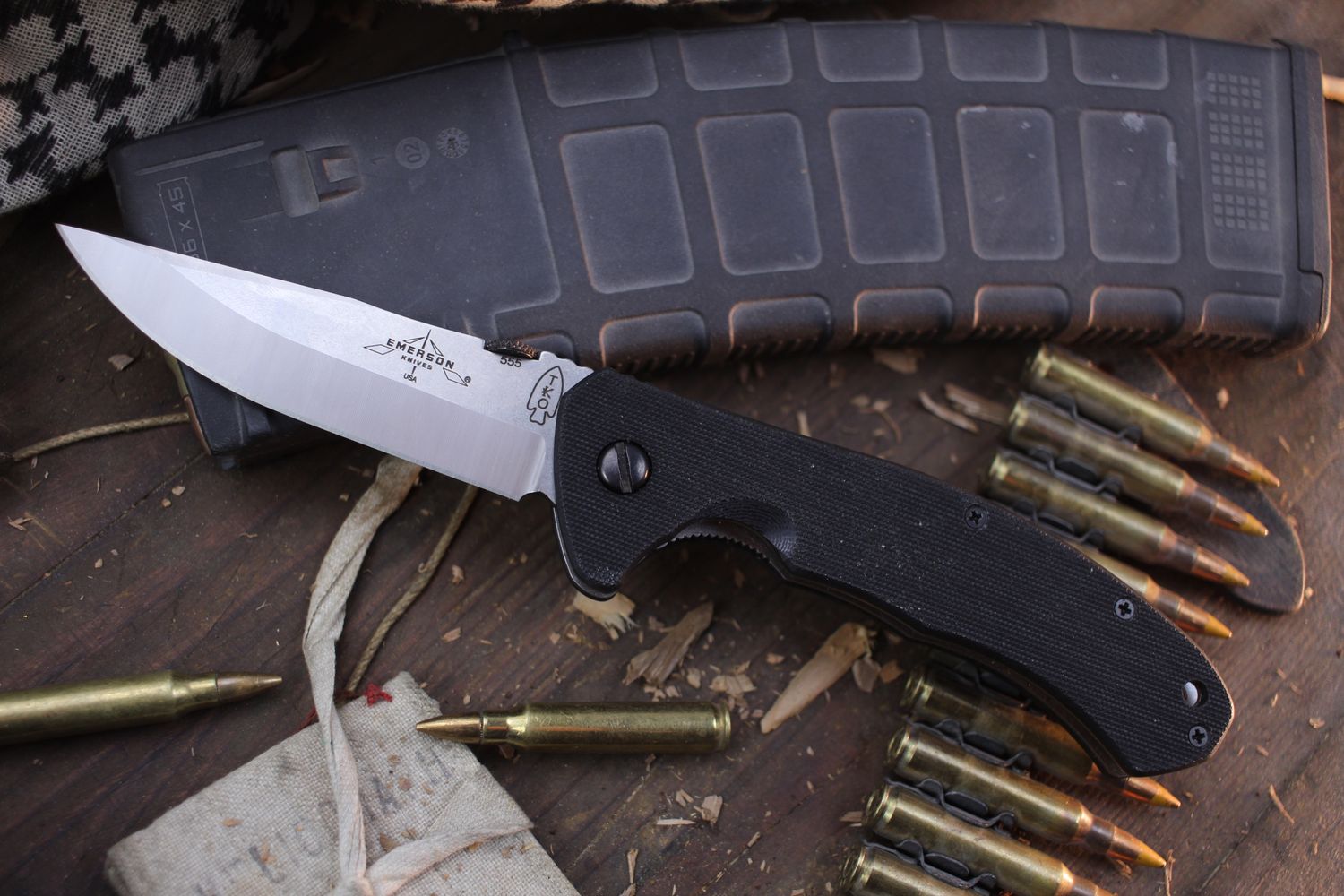 Emerson TKO SF 3.75&quot; Linerlock Folder / Black G-10 / Stonewash 154CM ( Pre Owned )