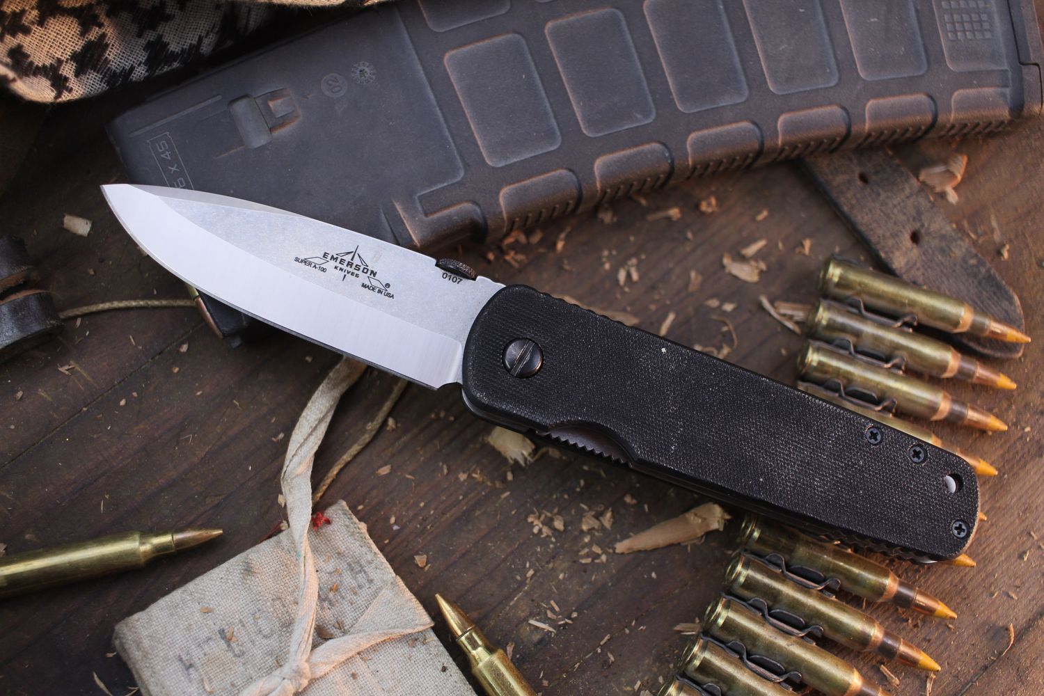 Emerson Super A-100 SF 3.7&quot; Linerlock Folder / Black G-10 / Satin 154CM ( Pre Owned )