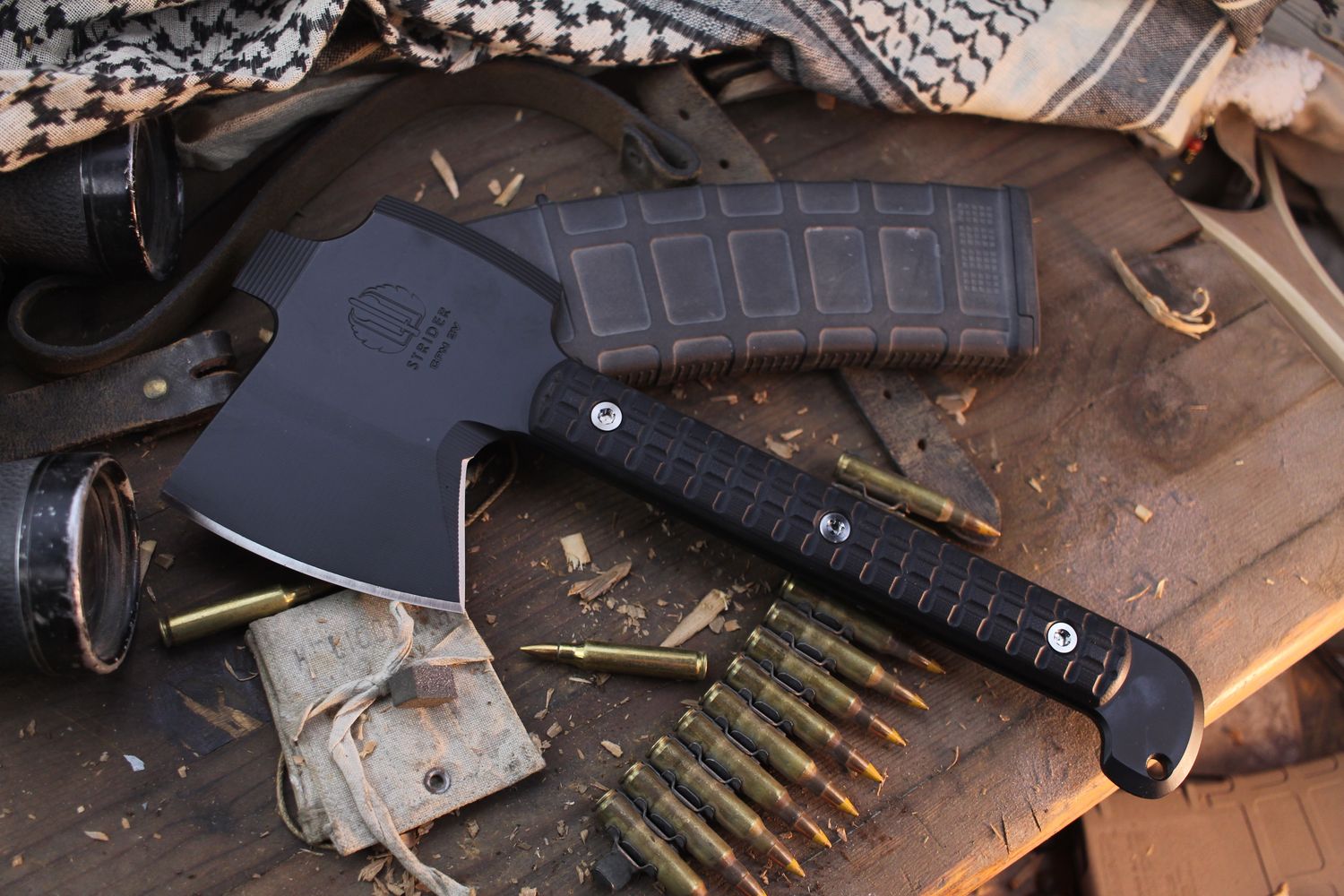RMJ Tactical X Strider Knives 13&quot; Breaching Ax / Frag Black G-10 / Black 3V ( Pre Owned )