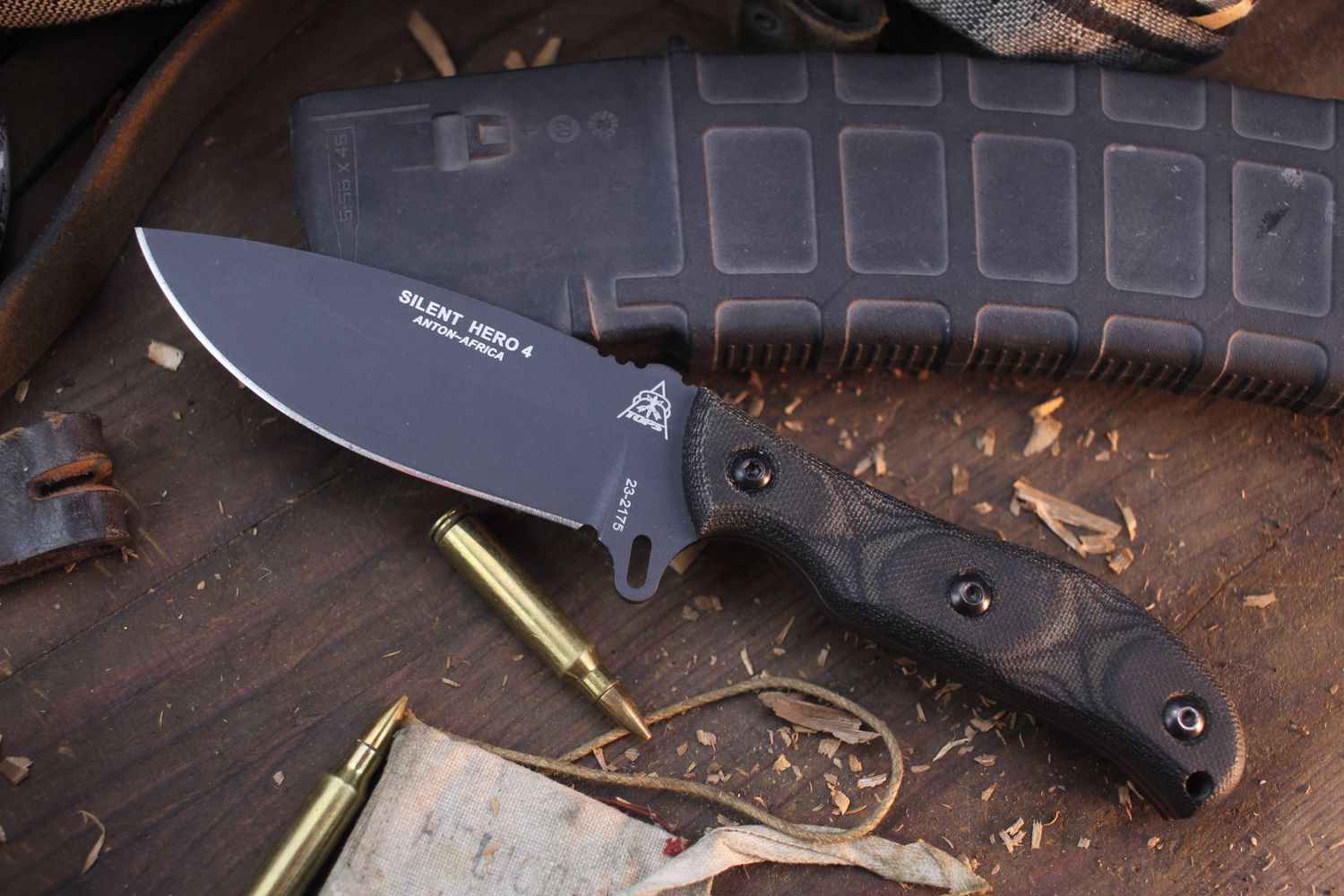 TOPS Knives Silent Hero 4 4.25&quot; Fixed Blade / Black Micarta / Gray 1095 ( Pre Owned )