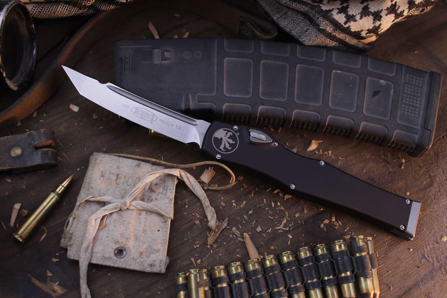Microtech Halo VI T/E 4.4 OTF Auto / Black Aluminum / Stonewashed  M390 ( Pre Owned )