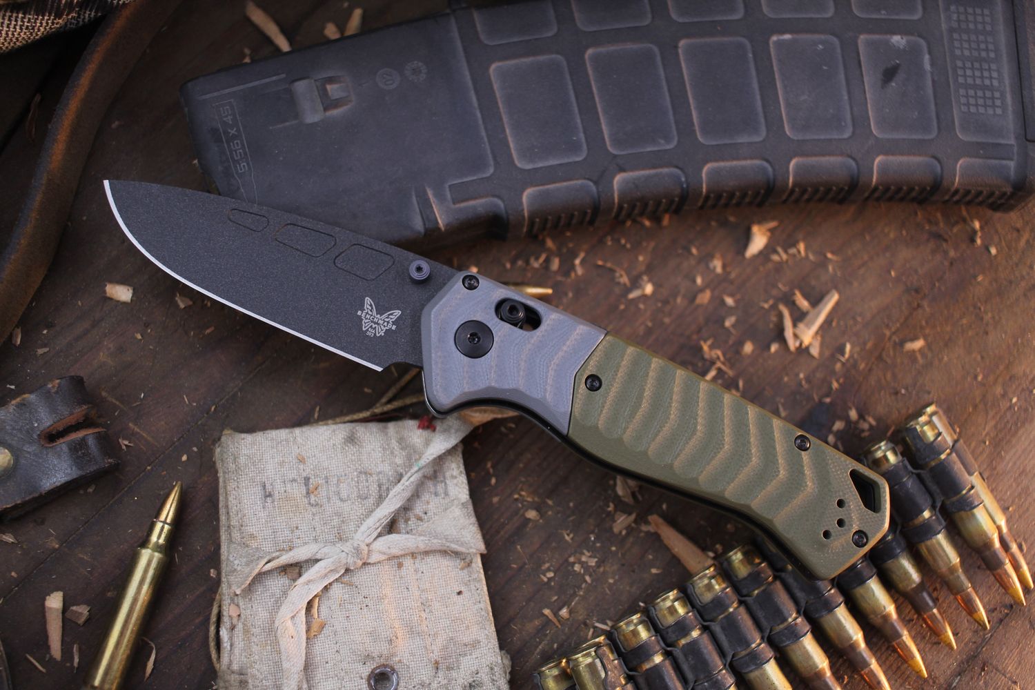Benchmade PSK 3.4&quot; AXIS-Assist Folder / Grey G-10 Bolster &amp; OD Green G-10 / Gray Magnacut ( Pre Owned )