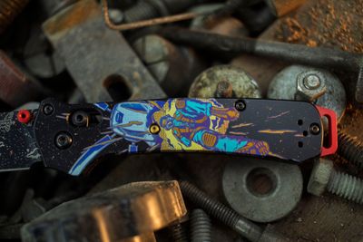 Benchmade ColorfulFilth Flame Out Bailout 3.38" AXIS Lock Folder / Custom Anodized Titanium / RUD Black &amp; Red Cerakote CPM-3V